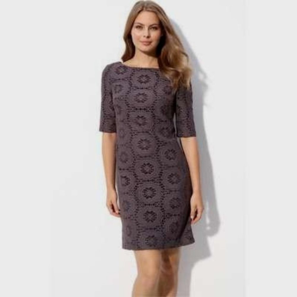 ADRIANNA PAPELL Plum Crochet Short Sleeve Dress 8